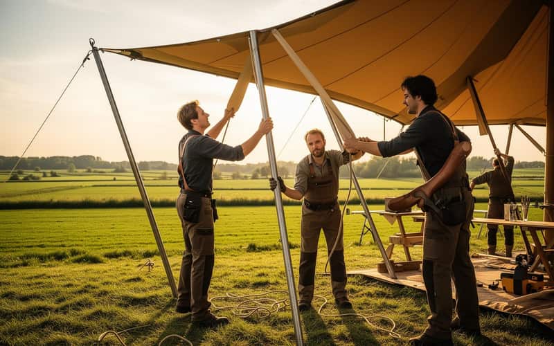 Het team van De Tenterij aan het werk bij opbouw